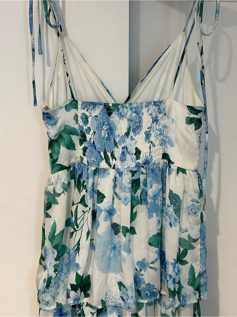 Line & Dot Blue Floral Smocked Tiered Maxi Dress
